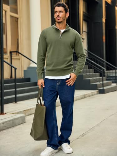 Runcati Mens Quarter Zip Pullover Sweater Lightweight Mock Neck Slim Fit Pullover Knit Casual Polo Sweaters4
