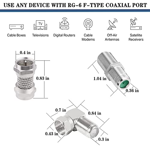 Coaxial F-Type Coupler For Rg6 F-Type Coaxial Cables Kit, 90°Right Angle Coax Connector, Male To Male Coax Connector Rg6 Female To Female Coaxial Cable Adapter For Tv, Video, Antenna Cable, Satellite #TOP1
