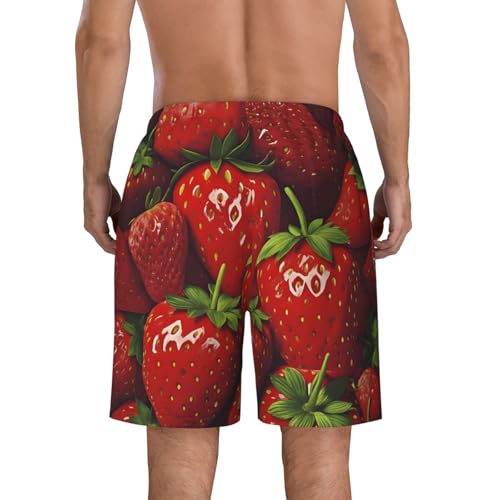 Red Strawberry Fruit Print Men's Beach Pants Lightweight Quick-Dry Swim Pants with Mesh Lining for Men4