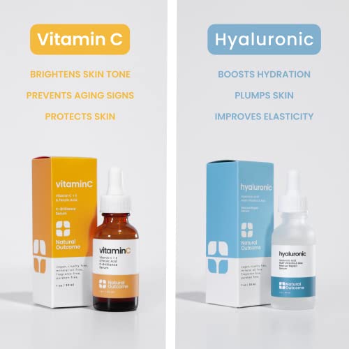 Image of Natural Outcome Face Serum Set Hydrating Hyaluronic Acid and Vitamin C Face - Pack of Two Anti Aging Facial Serum Kit 1 oz Each, Vegan, Cruelty Free & Fragrance Free