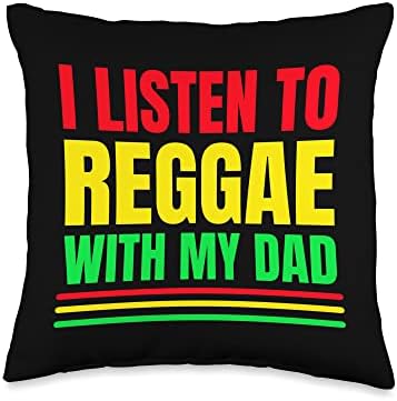Rastafarian Youth Clothing – Jamaican Children Rasta Kids Clothes I Listen to Reggae Music with My Daddy Throw Pillow, 16×16, Multicolor