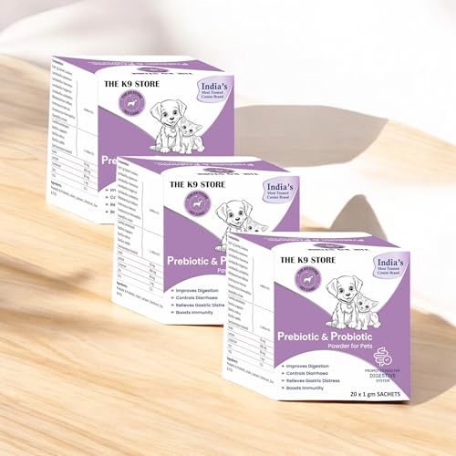 The K9 Store Prebiotics & Probiotics for Dogs & Cats - Dog Gut Health Supplement - Dog Diarrhea Medicine - Pro Belly for Dogs Gut - Dog Supplement Powder-Pre & Probiotic (Pack of 3 (60 SACHETS))