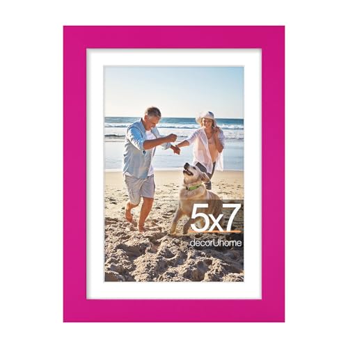 decorUhome 5x7 Picture Frame, Display Pictures 4x6 with Mat or 5x7 without Mat, Wall & Tabletop Display Photo Frame, Magenta, 1 Pack