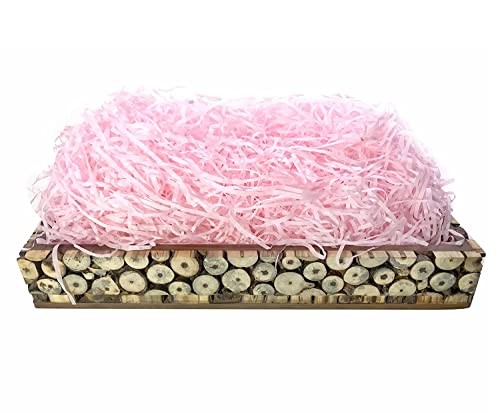 Image of Eco Sarras thin shredded paper crinkle paper grass strips gift tray decoration, gift hamper decorations, gift box fillers, wedding birthday & valentines day gift (200 Grams, Light Pink)