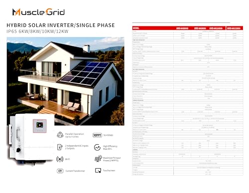 Image of MuscleGrid Solar Power Inverter, 6KW, 48V, White, IP65 Rated, WiFi Enabled, Touchscreen Control, Parallel 9 Units Support, Dual MPPT, 10 Year Warranty