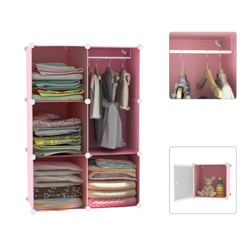Image of Foldable Plastic Wardrobe for Clothes - Baby Cupboard for Clothes Storage, Wardrobe for Kids, Plastic Almirah, Collapsible Wardrobe for Kids Livingroom & Home (KTQ1-Pink )