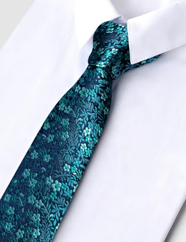 Image of Barry.Wang Floral Ties for Men Flower Necktie with Tie Clip Formal