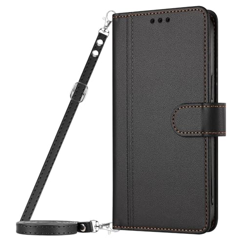 JZ for Huawei Mate 80 Pro Max Wallet Case 9 Slots+Cash+Card Holder RFID Kickstand Lanyard Shockproof PU Leather Wireless Charging - Black