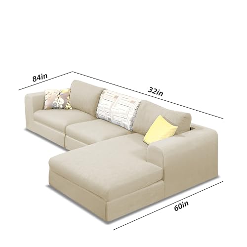 Image of Koza RHS 4 Seater L Shape Sofa Set for Living Room (Cream Fabric) Premium Fabric Sofa