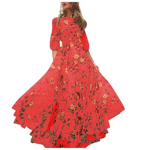 Robe longue florale avec jupe évasée fluide pour femme