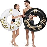 Silipull 2 Pcs Bride and Groom Pool Floats, 48 Inch Bachelorette Inflatable Rings Tubes for Bachelorette Party, Hen Party, Bridal Shower Decor, Engagement Favors and Wedding Gift