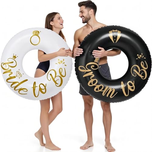 Silipull 2 Pcs Bride and Groom Pool Floats, 48 Inch Bachelorette Inflatable Rings Tubes for Bachelorette Party, Hen Party, Bridal Shower Decor, Engagement Favors and Wedding Gift
