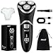 MAX-T Men's Electric Shaver - Corded and Cordless Rechargeable 3D Rotary Shaver Razor for Men with Pop-up Sideburn Trimmer Wet and Dry Painless 100-240V Black