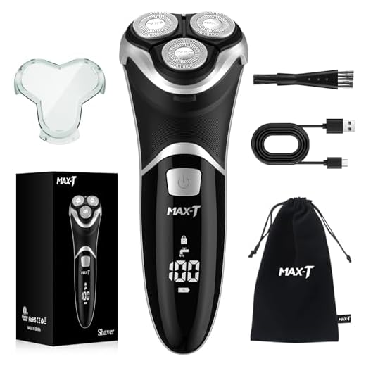MAX-T Men's Electric Shaver - Corded and Cordless Rechargeable 3D Rotary Shaver Razor for Men with Pop-up Sideburn Trimmer Wet and Dry Painless 100-240V Black