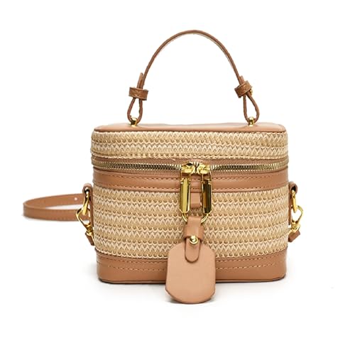 Summer Straw Crossbody Bags For Women Basket Purse Box Purse Bucket Bag Shoulder Straw Vacation Handbags (Brown) by HJMND - Used condition - US$24.04