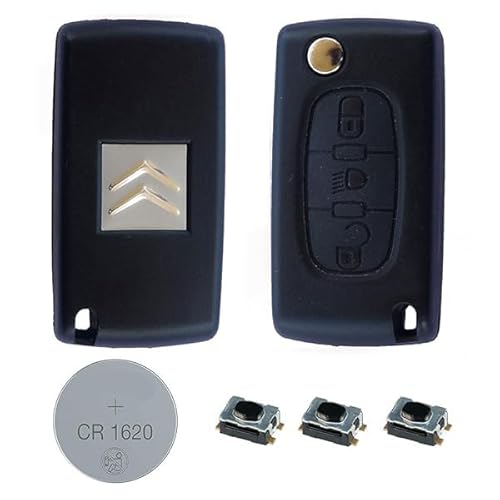 RKFUK® DIY Repair Kit Replacement 3 Button Remote Car Key Fob Case Flip Blade VA2 Micro Switches Battery Suitable for Citroen C1 C2 C3 C4 C5 C6 Grand Xsara Picasso Berlingo Keys Fobs Cars Vans