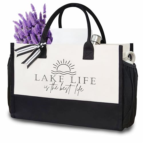 LUIXD Canvas Tote Bag Lake Life Shoulder & Grocery A22