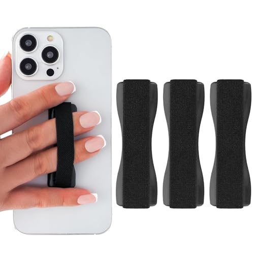 3 Stück Smartphone Fingerhalter Handy Premium Smartphone Finger Halterung Selfie Handyhalter Fingerhalterung - auch geeignet für e-Reader und kleine Tablets (Schwarz)