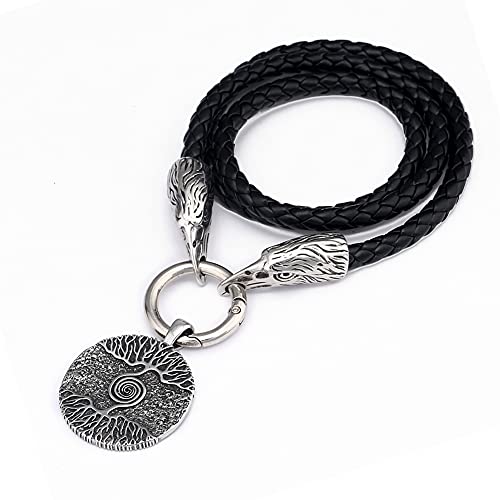 Collier Viking Homme avec pendentif Arbre de Vie Yggdrasil et chaîne en cuir tressé YABEME