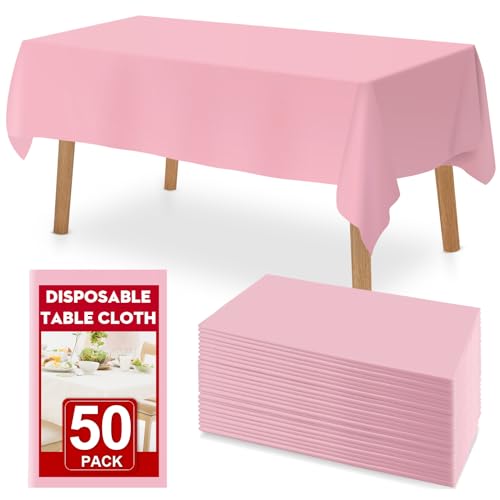 RowinsyDD 50 Pack Pink Plastic Tablecloth, Plastic Table Cloths Disposable