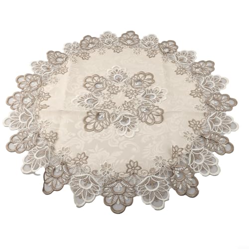 Besshepplo Mantel redondo de encaje para mesa de comedor, mesa de café, escritorio de libros, mesa de almacenamiento (L)
