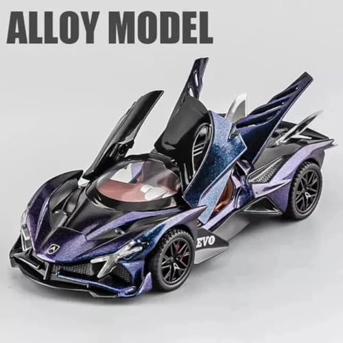 Image of Exclusive Alloy Metal Pull Back Die-Cast Car Diecast Metal Pullback Toy Car with Openable 6 Doors,Light Music Boys Gifts Toys (1:32 Apollo Evo-Purple Color)