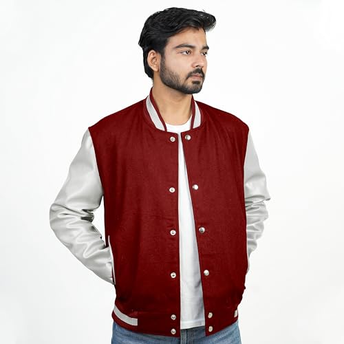Image of Men's Fashion Varsity Jacket Causal Slim Fit Wool Letterman Baseball Bomber Jackets
