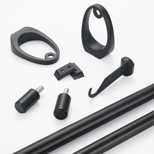 Modern Curtain Rods, 1Inch Diameter Decorative Single Window Rod Telescoping 48-84 Inch Adjustable Drapery Rods Matte Black Color For Bedroom Living Room Kitchen Office by Joodxoe - Image 3