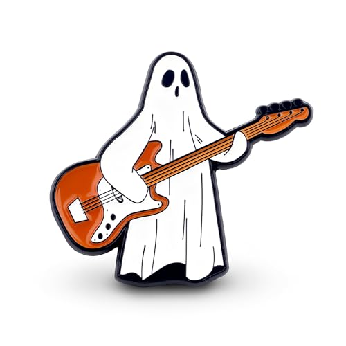 Image of Ghost Playing Guitar Enamel Lapel Pin Badge Music Lover Rock Guitar Design Gold Tone Metal Accessory Gift 3 x 3cm