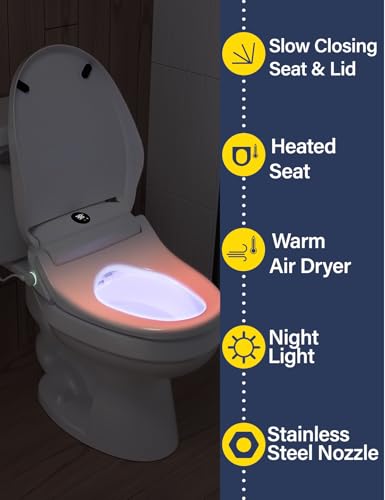 Aquonderful Bidet Toilet Seat, Smart Unlimited Warm Water, Electronic Heated Toilet Seat with Remote Control, Turbo Wash, Dryer, Rear and Front Wash, Slow Closes, Night Light, White 225 (Elongated) - Image 4
