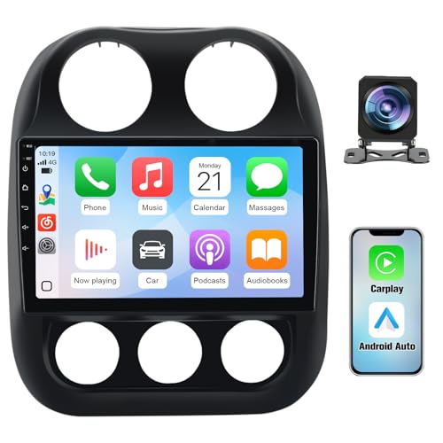 Junsun 4G+64G 10 inch Touch Screen Car Radio Stereo for Jeep Compass Patriot 2010-2016 Android 13 CarPlay Android Auto Bluetooth with GPS Navigation