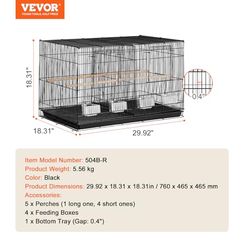 VEVOR Vogelkäfig, Metallkäfig für kleine Papageien, Kanarienvögel, Nymphensittiche, Unzertrennliche, Finken, Wellensittiche, Conures, Vogelhaus für unterwegs mit Griff & Sitzstangen, 760x465x465mm