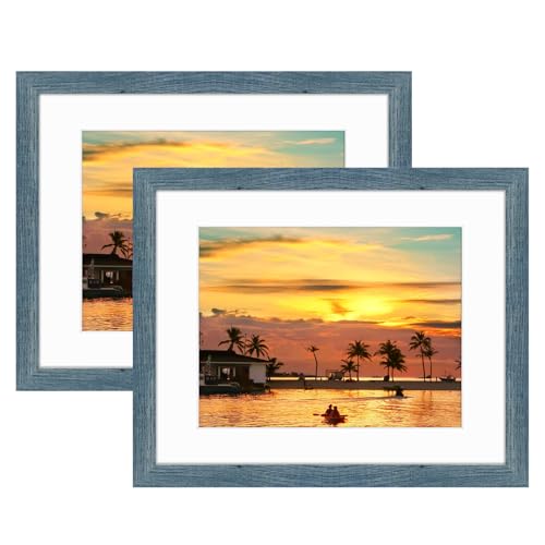 Frametory 11x14 Picture Frame Matted to 8.5x11 Blue, Set of 2