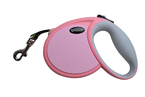 GreEco Retractable Dog Leash, Belt Leash, Ergonomic Handle, 13 Ft for Small to Middle Dog, Lucifer Yellow Leash, Innovative Reflective Silver Perimeter Leash, Pink