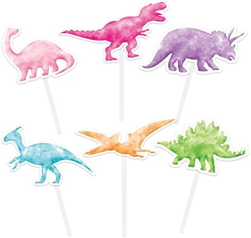 Watercolor Dinosaur Party Cupcake Toppers - 36 Pcs Dinosaur Party Supplies for Girls Kids Birthday Cake Topper Picks Dino Theme Birthday Cake Decorations