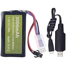 7.4V 3000mAh 15C 2S SM-2P Plug Li ion Battery and USB Charging Cable Suitable for H105 H103 H101 RC Ship MN D99 D99s D90 D91 RC Engineering Vehicle Truck RC Ship