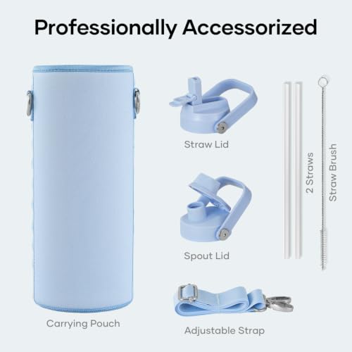 Image of BUZIO Triple Wall Vacuum Water Bottle with Dust-Proof Straw & Spout Lids