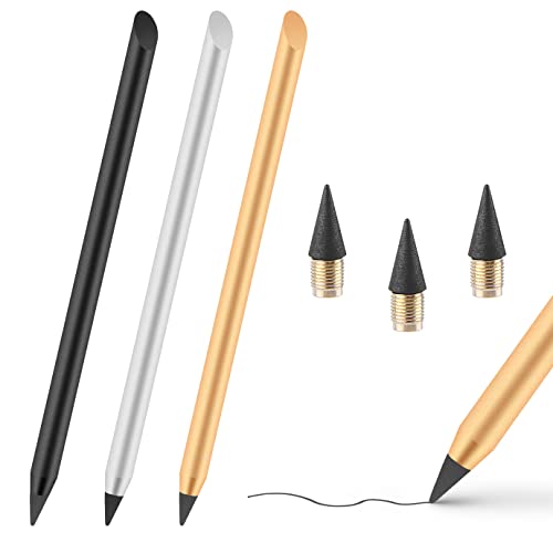 Wxj13 3 Pieces Metal Inkless Pen Metal Infinite Pencil Metallic Pencil Infinity Pencil With 3 Replaceable Nib Erasable Pencil For, Drawing, Writing, Drafting #TOP23