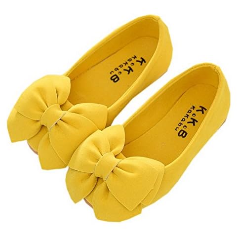Vokamara Faux Suede Bow Round Toe Ballet Flats Slip On Shoes X-Yellow 31 Cover