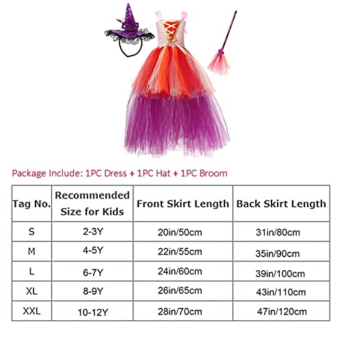 Fantasia de bruxa laranja para crianças | Halloween vestido de bruxa rosa com vassoura,Traje de Hall