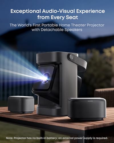 Image of soundcore Nebula P1 Portable GTV Projector with Detachable Speakers, 650 ANSI Lumens, 1080P, 20W Truly 2.0 Surround Sound, Dolby Audio, Built-In Gimbal, Auto Adjustment, 180 inch Big Screen, Carry Handle