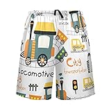 [alaza] カジュアルパンツ 通気 部屋着 メンズ 夏 ハーフパンツ 短パン ルームパンツ アニマ 可愛い 車 トラクター トラック 男の子 吸汗
