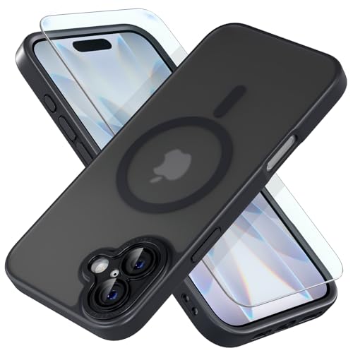 Misea Magnetic for iPhone 17 Case Compatible with MagSafe [Military Grade Drop Protection] Full Camera Lens Protector Translucent Matte Phone Case for Women Girls 6.3 inch, Black