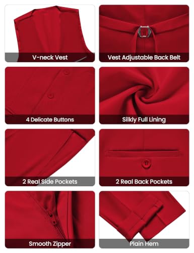 Image of WULFUL Men's Slim Fit Suit One Button 3-Piece Blazer Dress Business Wedding Party Jacket Vest & Pant