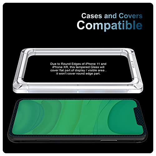 Image of Affix 2 Pack for iPhone 11 and iPhone XR Tempered Glass, Screen Protector Guard with Auto-Align Installation Tool, 9H Hardness Shatterproof, HD Clear Scratch Resistant