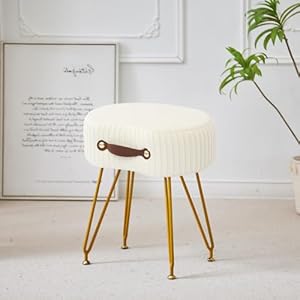 Leesinwing Velvet Modern Vanity Stool for Makeup Room, Living Room and Bedroom, Foot Rest Ottoman Foot Rest with Handle and Upholstered-White