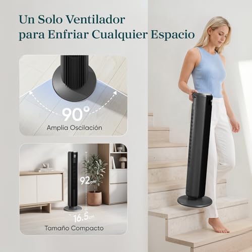 Miniatura 8 de Levoit Ventilador De Torre Con Mando A Distancia, Ventilador Silencioso 23db Y 39w, Oscilación 90 Con 7m S, 4 Modos 5 Velocidades, 12h Temporizador, Fácil De Montar Para Dormitorio