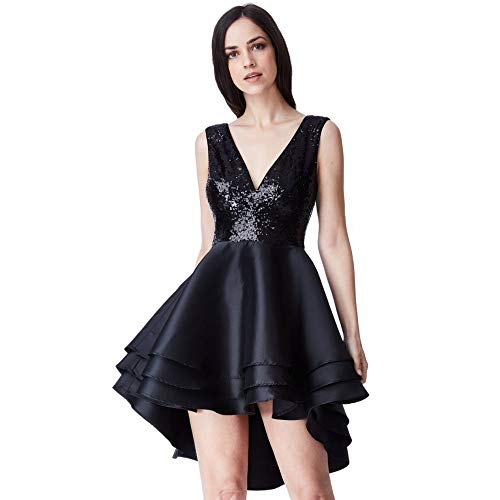 Goddiva multistrato paillettes senza maniche mini vestito da festa sera Nero 42