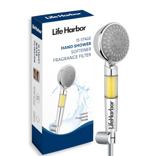 Image of Life Harbor Hand Shower Filter for Hard Water | 15 Stage Purifier | Shower Head Water Softener for Hair Fall, Dry Skin | 2X Active Filtration Media (Hand Shower: 15 Stage + Fragrance Filter)