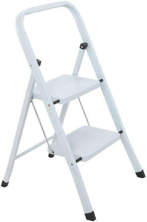 HHFK Portable 2 Step Folding Stool, White Peni Folding